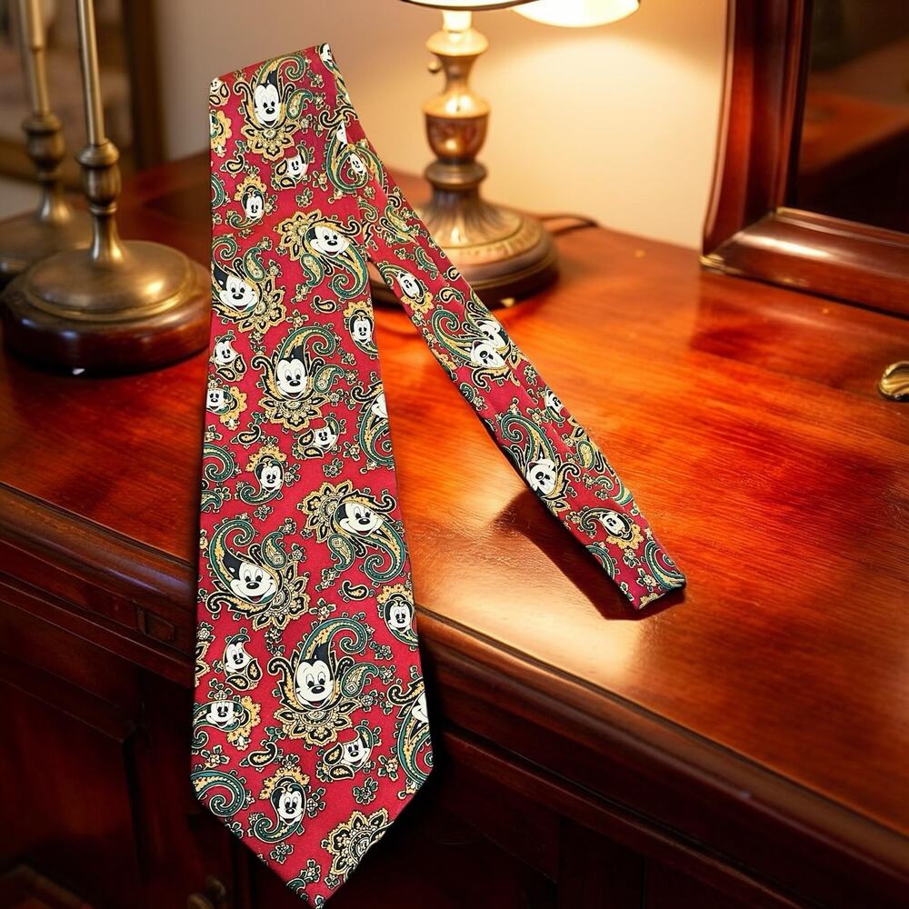 Disney Mickey Mouse Silk Tie Balancine Red Paisley Hidden Mickey Executive Work